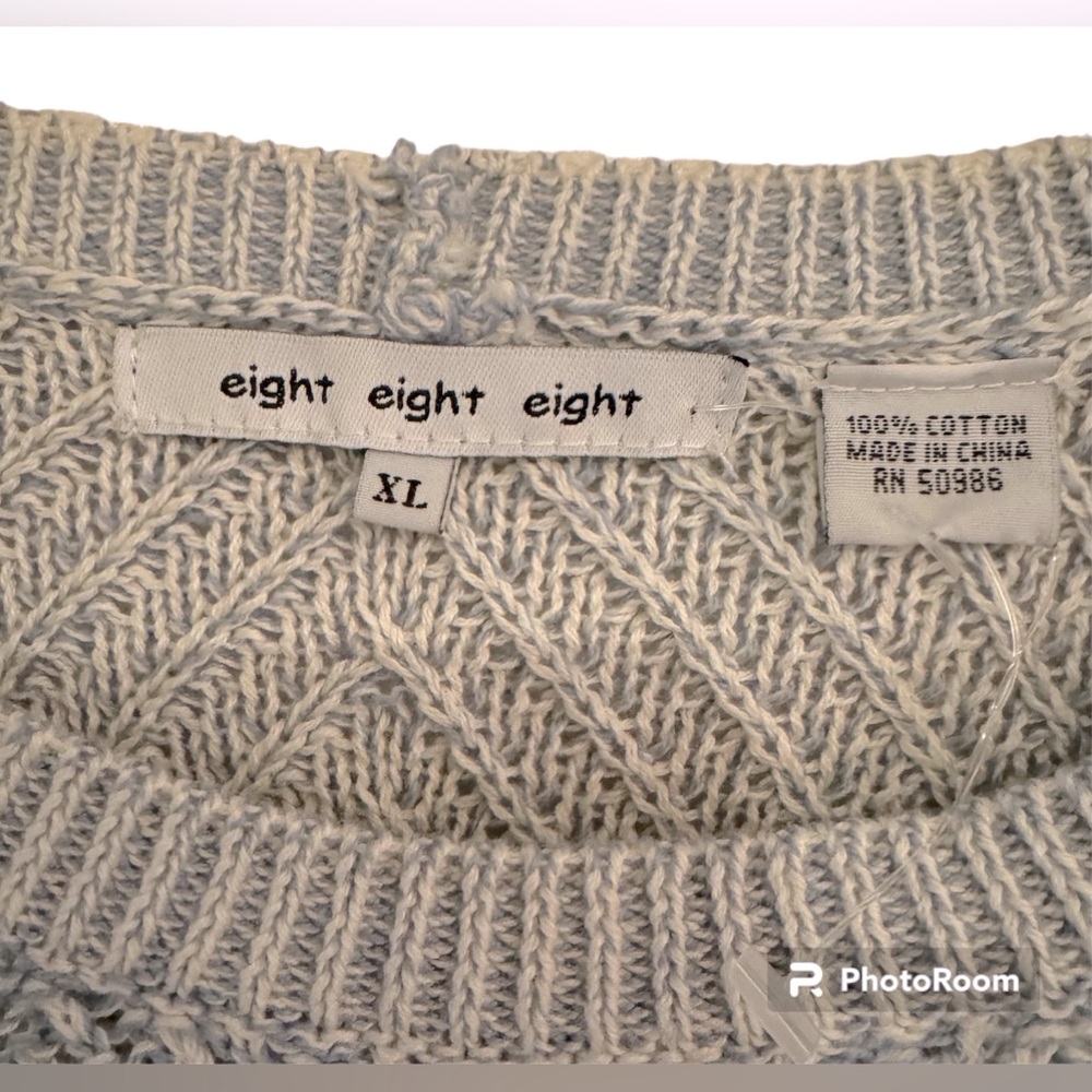 eight eight eight NWT pull over tunic sweater, cream & blue 100% cotton … - Picture 4 of 6